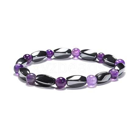 Round Natural Amethyst Stretch Bracelets X-BJEW-G072-10-1