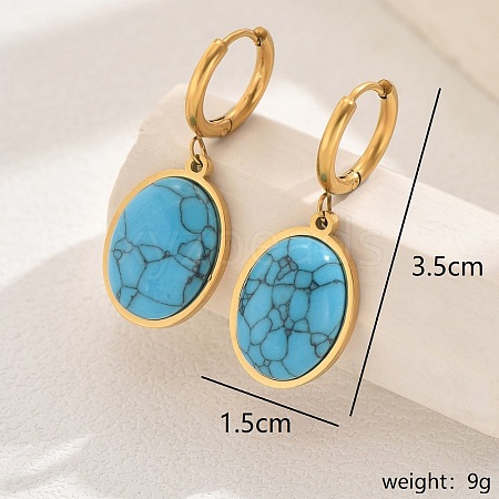 Elegant Vintage Style Stainless Steel & Synthetic Turquoise Oval Hoop Earrings AK8328-1