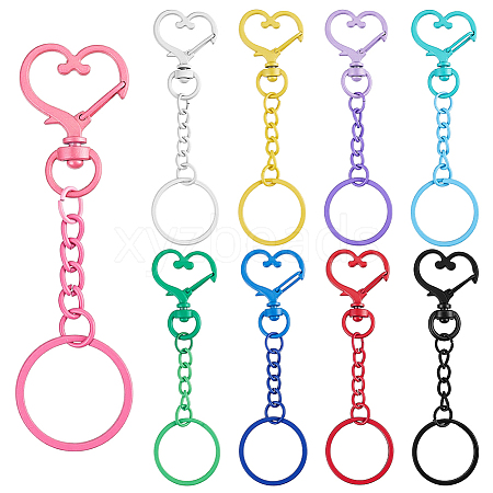 45Pcs 9 Colors Heart Alloy Baking Paint Swivel Clasps and Iron Rings KEYC-GA00015-1