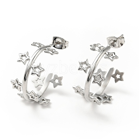 Non-Tarnish Star Wrap Stud Earrings EJEW-G293-01P-1