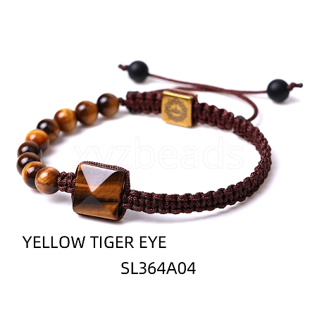 Natural Tiger Eye Pyramid Braided Beaded Bracelets PW-WG23082-04-1