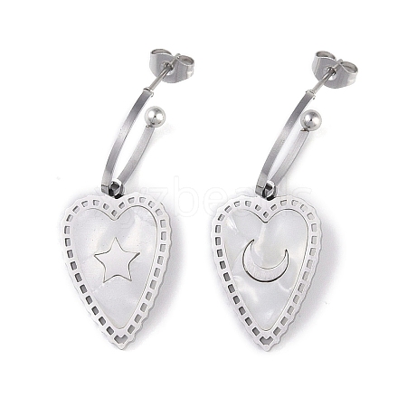 Heart 304 Stainless Steel Shell Stud Earrings EJEW-L283-016P-1