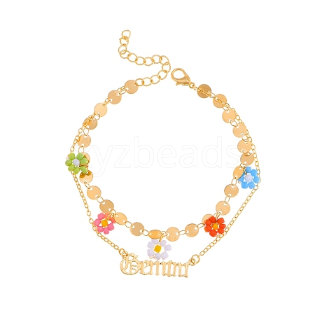 Constellation Alloy & Glass Seed Beads Double Layer Colorful Flower Anklets PW-WGA6E00-10-1