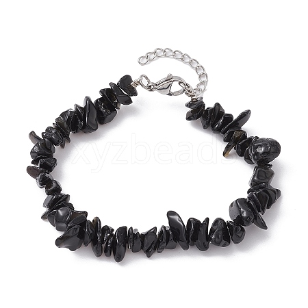 Natural Obsidian Chips Beaded Bracelet BJEW-JB09686-04-1