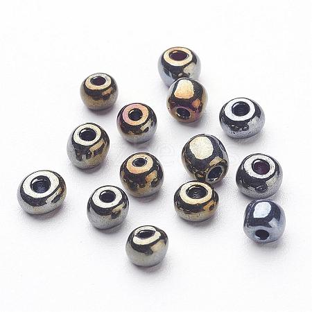 6/0 Electroplated Metallic Colours Round Glass Seed Beads X-SEED-A009-4mm-602-1
