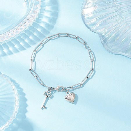 304 Stainless Steel Paperclip Chains Charm Bracelets for Women BJEW-JB11950-02-1