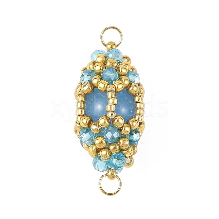 Dyed Natural Malaysia Jade & Glass Seed Beads Connector Charms PALLOY-MZ01403-03-1