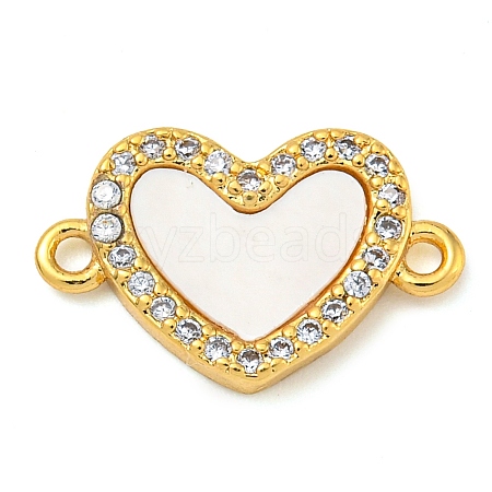 Rack Plating Brass Micro Pave Clear Cubic Zirconia Heart Links Connector Charms with Shell KK-Z063-26G-1