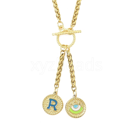 Ion Plating(IP) 304 Stainless Steel Sky Blue Enamel Letter & Eye Pendant Wheat Chain Necklaces STAS-Z102-01G-R-1