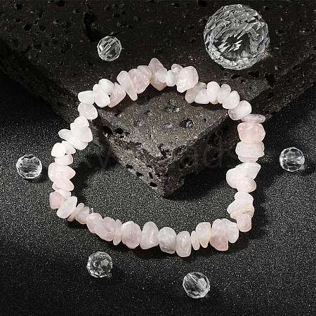 Rose Quartz Chips Stretch Bracelets BJEW-JB01308-01-1