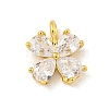 Clover Rack Plating Brass Micro Pave Clear Cubic Zirconia Charms KK-P277-13G-1