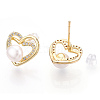 Hollow Heart Clear Cubic Zirconia Stud Earrings with Natural Pearl PEAR-N020-06L-1