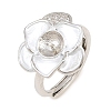Flower Brass Micro Pave Cubic Zirconia & Enamel Cuff Ring Settings KK-CBAC351-06P-03-2