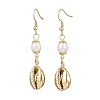 Natural Freshwater Pearl & Electroplated Shell Dangle Earrings for Women EJEW-JE06205-1