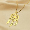 Woven Net/Web with Feather 304 Stainless Steel Boho Pendant Necklaces for Women NJEW-G087-04G-1