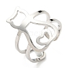 Non-Tarnish 304 Stainless Steel Hollow Cat Open Cuff Ring RJEW-F149-02P-1