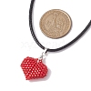 3D Heart Glass Seed Beads Pendant Necklaces NJEW-MZ00046-03-3