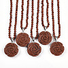 Synthetic Goldstone 4.5mm Round Beaded Flower Pendant Necklaces NJEW-T016-04J-2