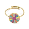 Flat Round with Flower 304 Stainless Steel Enamel Ring RJEW-A038-07G-2