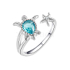 Brass Micro Pave Cubic Zirconia Sea Turtle & Starfish Open Cuff Ring for Women PW-WGF4995-01-1