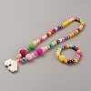 Plastic Rainbow Pendant Necklace and Round Beaded Stretch Bracelet SJEW-TAC0002-01-2