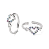 Colorful Cubic Zirconia Double Heart Open Cuff Ring RJEW-C061-02P-4