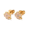 Ion Plating(IP) Enamel Clover with Crystal Rhinestone Stud Earrings with 316 Surgical Stainless Steel Pins EJEW-A081-12G-2