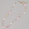 Christmas Theme Glass & Imitaiton Pearl & Brass Flat Round Beaded Necklaces GF3195-12-1