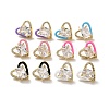 Left and Right Clear Cubic Zirconia Heart Stud Earrings with Enamel EJEW-C027-04G-1