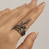 Alloy Bowknot Wide Open Cuff Rings for Women RJEW-S412-08B-1