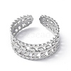 304 Stainless Steel Leafy Branch Open Cuff Ring for Women RJEW-C046-02P-2