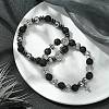 2Pcs 2 Style Natural Lava Rock & Alloy Saint Benedict Medal Beaded Stretch Bracelets Set BJEW-JB09635-4