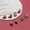 4 Pairs Santa Claus & Holly Leaves & Christmas Socking Printed Wood Stud Earrings EJEW-OY001-02-3