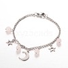 Moon & Star Stainless Steel Gemstone Charm Bracelets X-BJEW-JB01935-01-1