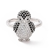 Cubic Zirconia Penguin Open Cuff Ring RJEW-G283-02P-2