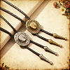 1Pc West Cowboy Hat Tibetan Style Alloy Pendant Black PU Leather Cord Bolo Tie Lariat Necklaces NJEW-GF0001-24B-7