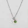 304 Stainless Steel Peridot Rhinestone Birth Stone Constellation Pendant Necklaces FS-WG76580-20-1