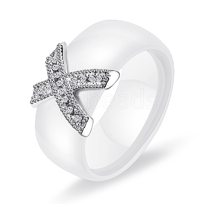 Cross Brass Micro Pave Clear Cubic Zirconia with Porcelain Finger Rings FS-WG0A171-05-1