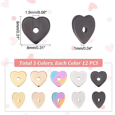 60Pcs 5 Colors 304 Stainless Steel Beads STAS-UN0039-53-1