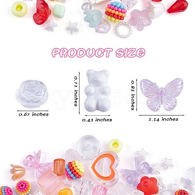 150 Pieces Random Rose Acrylic Beads Bear Pastel Spacer Beads Butterfly Loose Beads for Jewelry Keychain Phone Lanyard Making JX543A-1