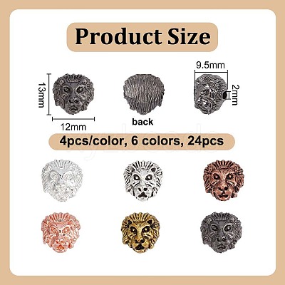 24Pcs 6 Colors Tibetan Style Alloy Lion Head Beads TIBEB-OC0001-01-1