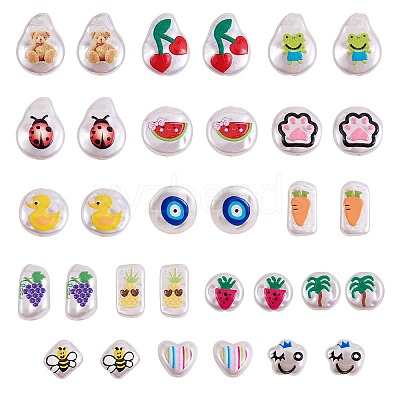 32Pcs 16 Style 3D Printed ABS Plastic Imitation Pearl Beads KY-SZ0001-42-1