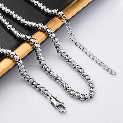 4MM Solid Round 304 Stainless Steel Beaded Necklaces NJEW-Q013-10P-1