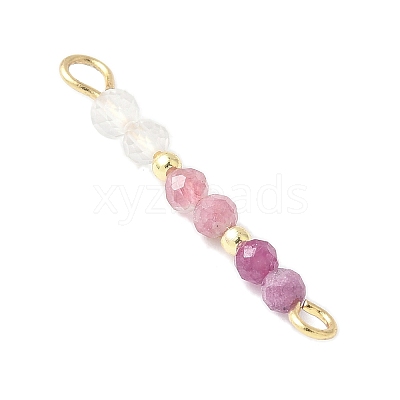 Faceted Round Natural Quartz Crystal & Ruby & Pink Tourmaline Beaded Connector Charms PALLOY-JF03530-09-1