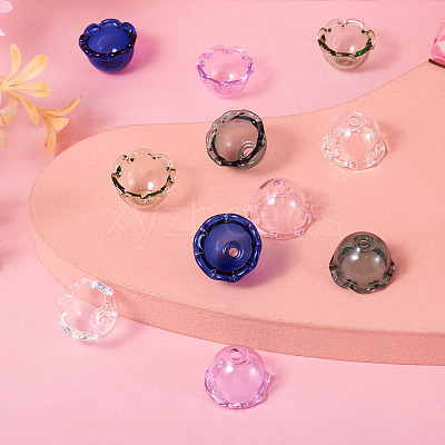 12Pcs 6 Colors Transparent Glass Bead Cap GLAA-TA0002-06-1