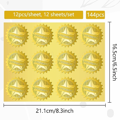 12 Sheets Self Adhesive Gold Foil Embossed Stickers DIY-WH0451-047-1