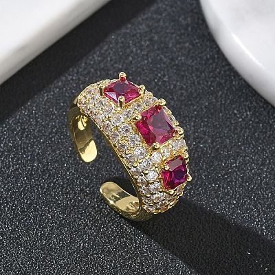 Brass Micro Pave Cubic Zirconia Cuff Open Rings for Women RJEW-L343-13G-06-1
