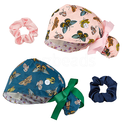 2Pcs 2 Colors Cute Cartoon Adjustable Cotton Surgical Cap AJEW-OC0014-18B-1