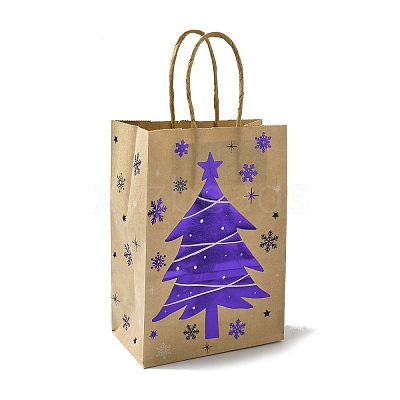 Christmas Theme Blue Printed Kraft Paper Tote Bags with Handles ABAG-B006-04B-1