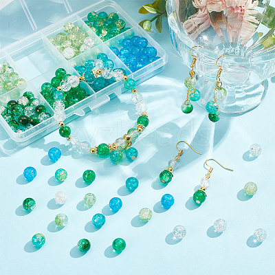 200pcs 8 Colors Spray Painted Crackle Glass Beads Strands CCG-AR0001-05-1